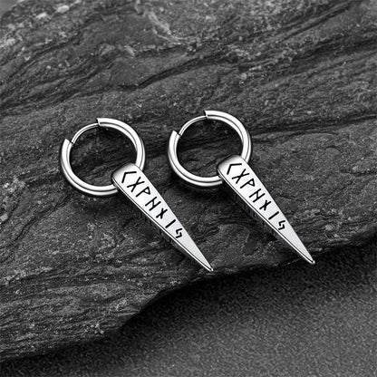 Norse Viking Runes Dangle Hoop Earrings for