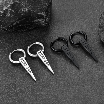 Norse Viking Runes Dangle Hoop Earrings for