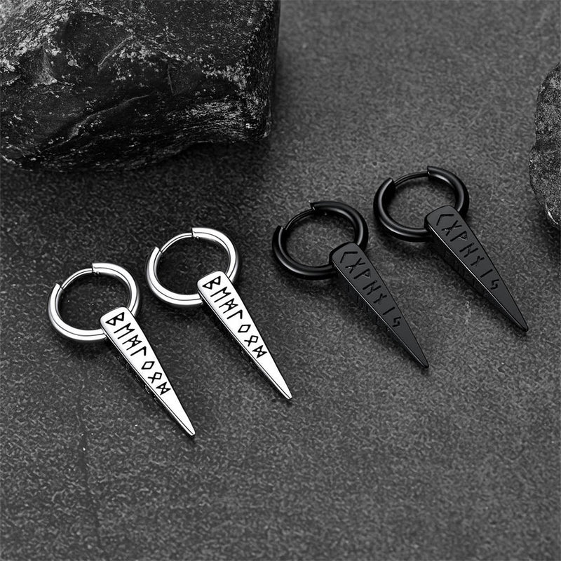 Norse Viking Runes Dangle Hoop Earrings for