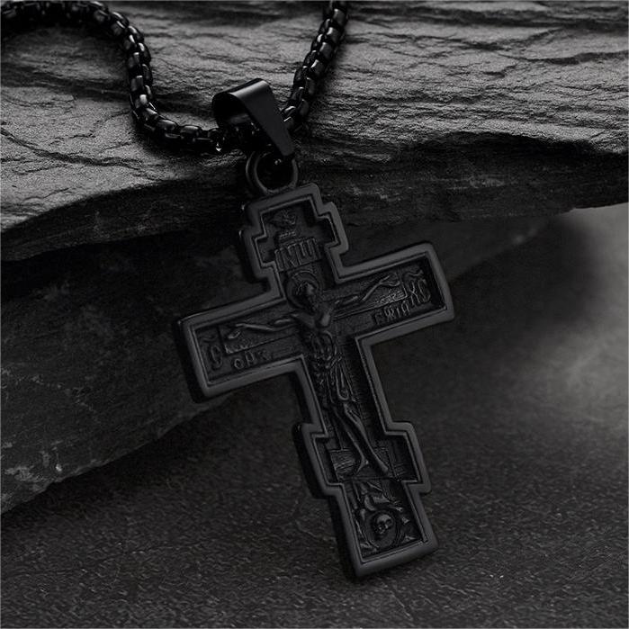 Cuban Chain & Russian Orthodox Cross Pendant Necklace Set for Father