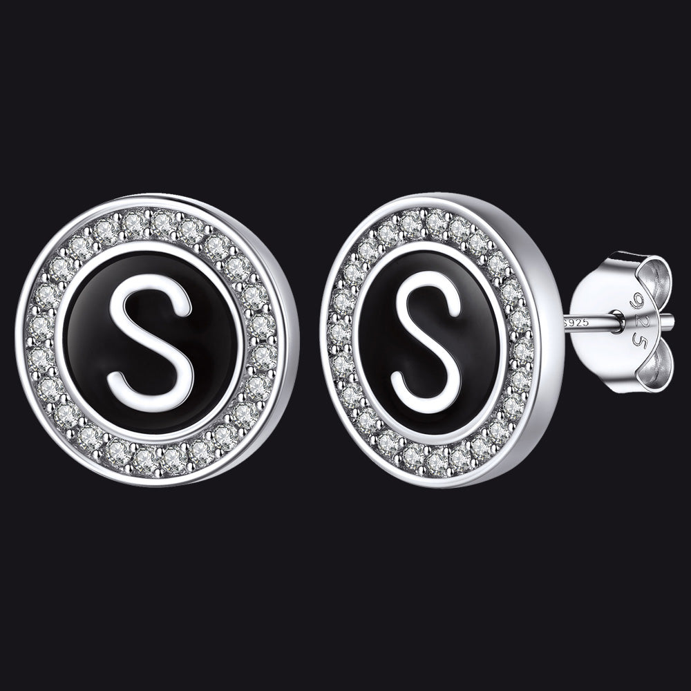 Personalized Black Initial Letter Stud Earrings for
