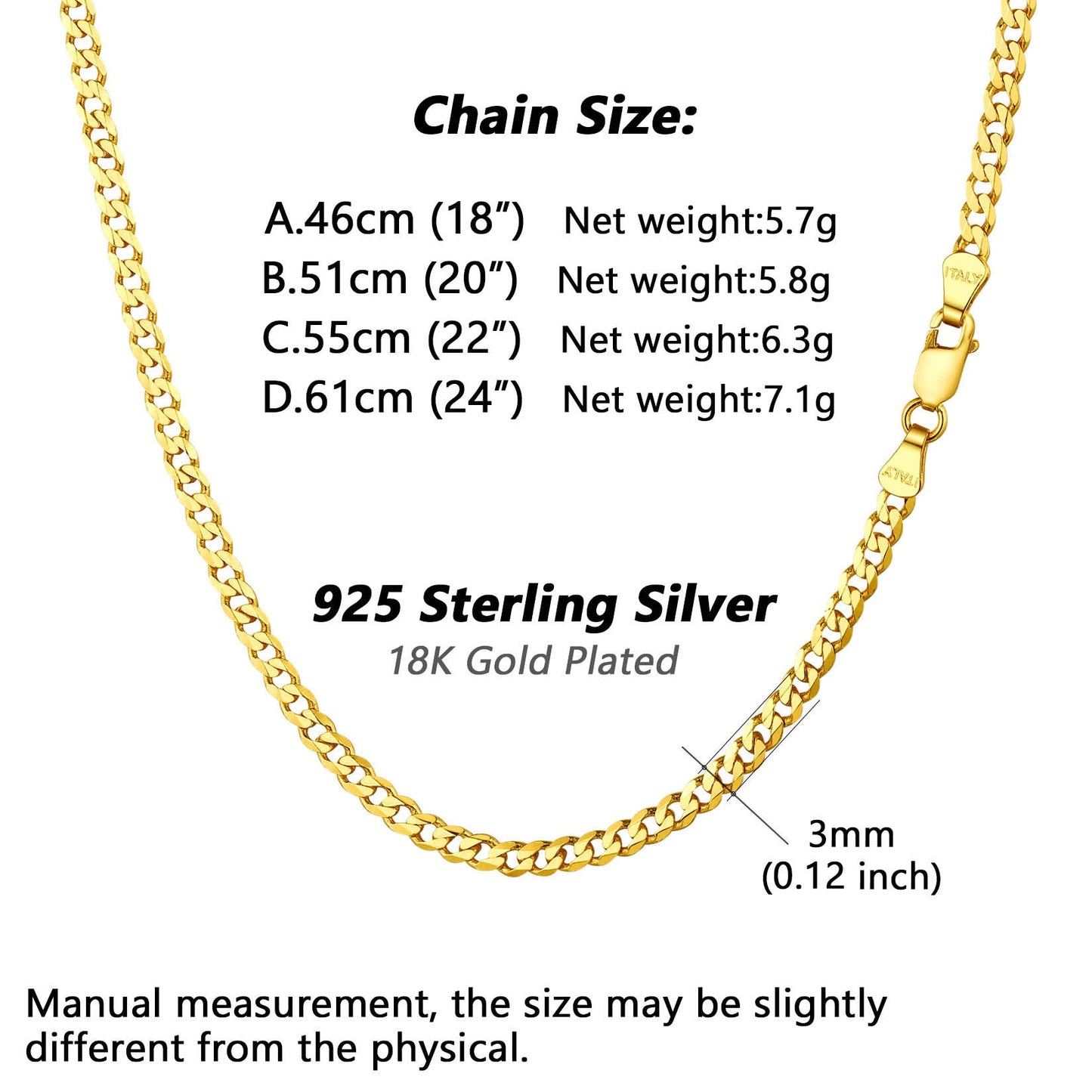 Sterling Silver Thick Curb Chain Link Necklace for