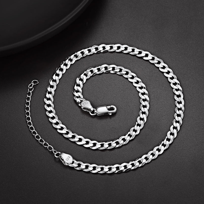 Sterling Silver Thick Curb Chain Link Necklace for