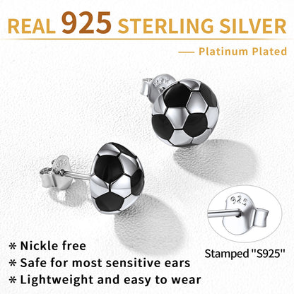 S925 Silver Sport 3d Soccer Ball Stud Earrings for Sport Fans