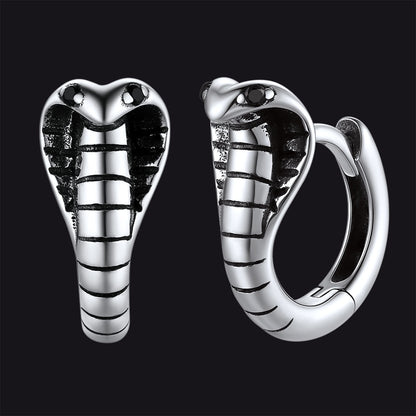 Sterling Silver Cobra Snake Huggie Hoop Earrings for