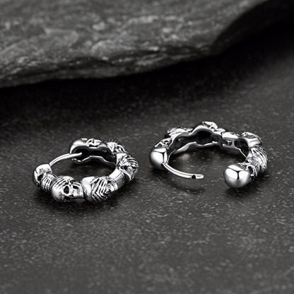 Sterling Silver Skulls Hoop Huugie Earrings for