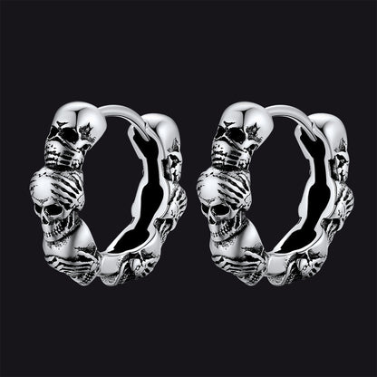 Sterling Silver Skulls Hoop Huugie Earrings for