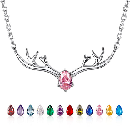 925 Sterling Silver Birthstone Deer Antler Necklace for