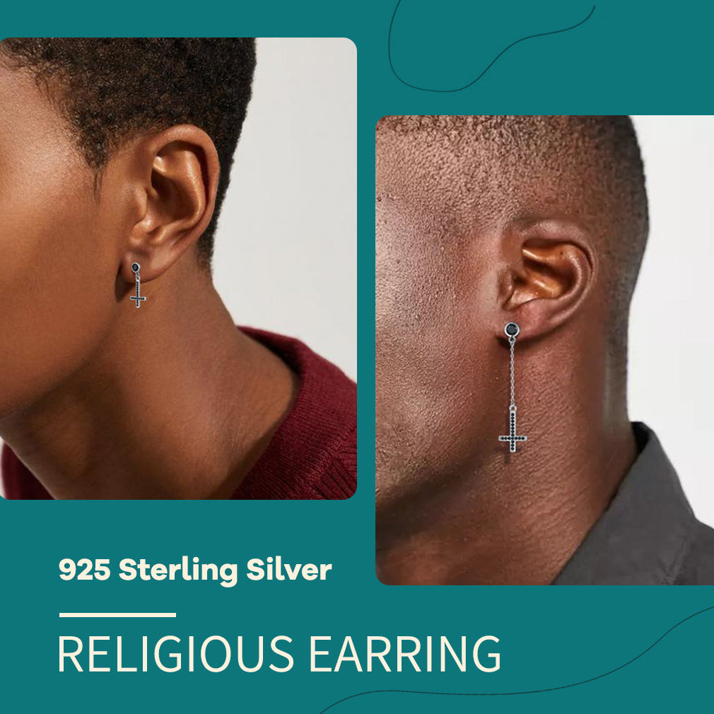 Sterling Silver Upside Down Cross Earrings With Diamond for
