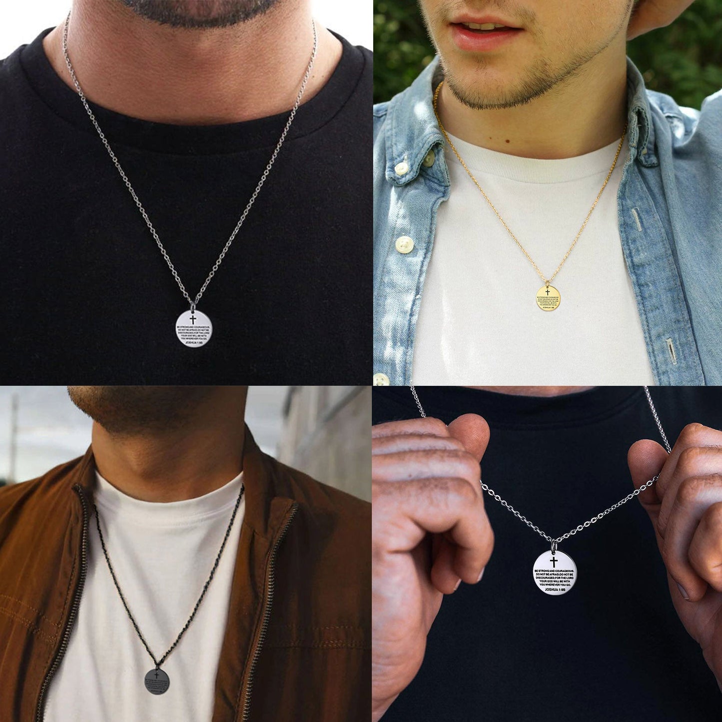 Christian Joshua 1:9 Cross Medal Necklace for