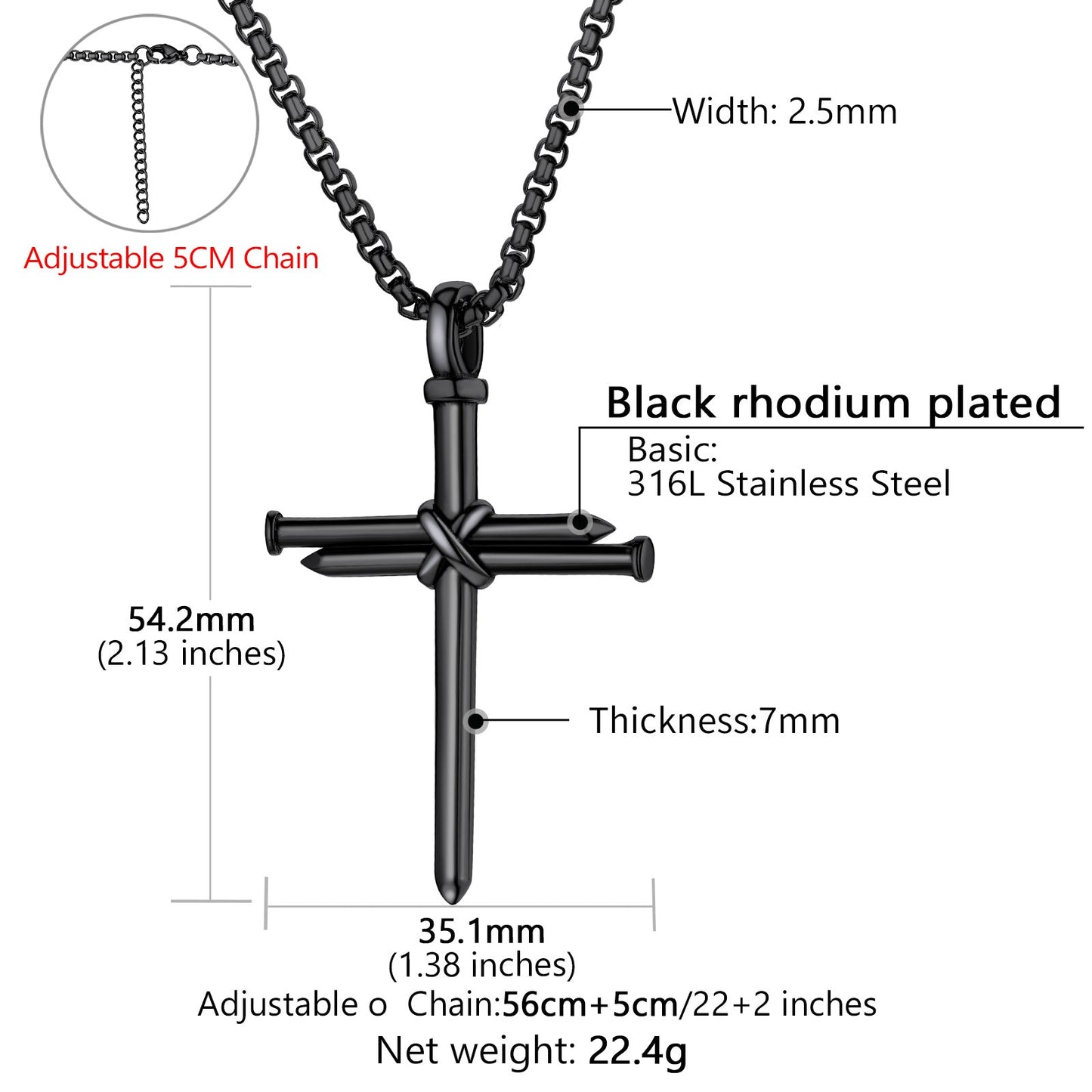 Christian Nail Cross Pendant Necklace for