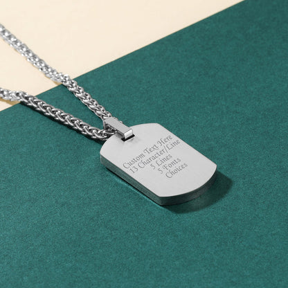 Engraved Dog Tag Pendant Necklace With Diamond for