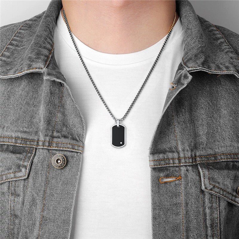 Engraved Dog Tag Pendant Necklace With Diamond for