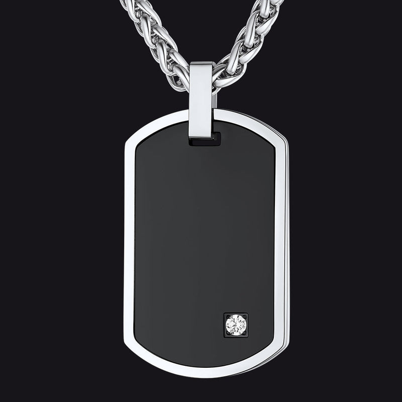 Engraved Dog Tag Pendant Necklace With Diamond for