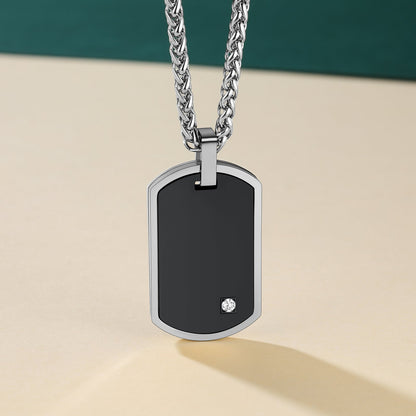 Engraved Dog Tag Pendant Necklace With Diamond for