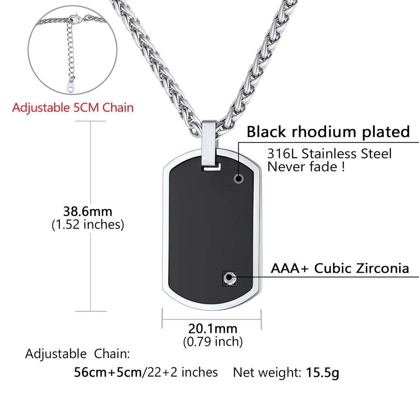 Engraved Dog Tag Pendant Necklace With Diamond for
