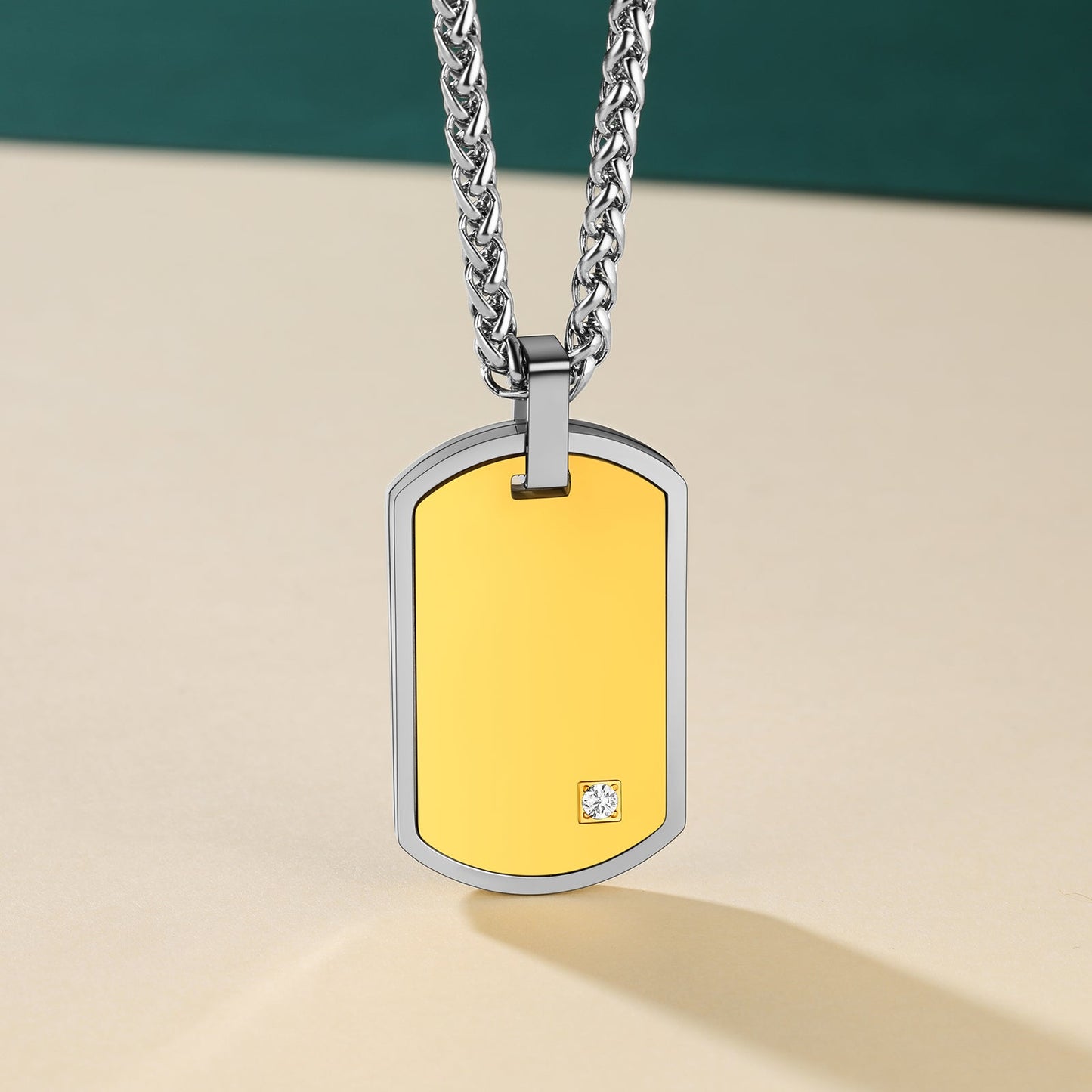 Engraved Dog Tag Pendant Necklace With Diamond for
