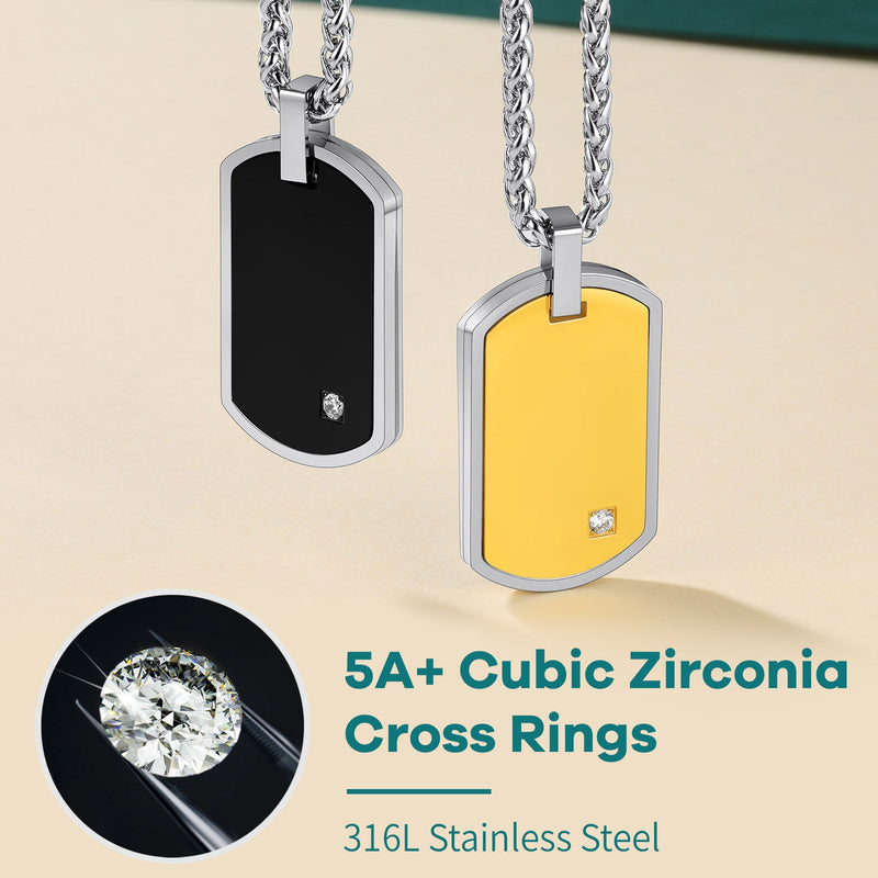 Engraved Dog Tag Pendant Necklace With Diamond for