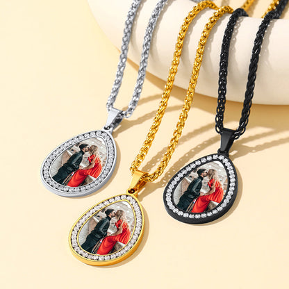 Customized Picture Teardrop Necklace With Cubic Zirconia for