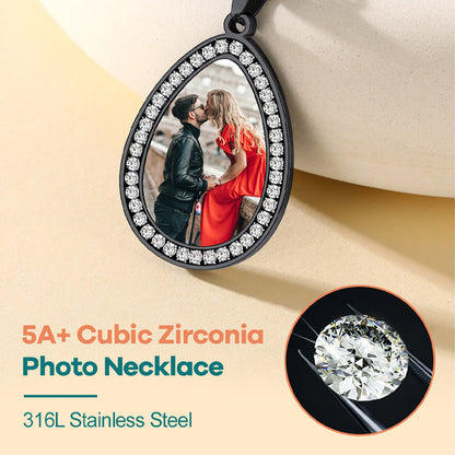 Customized Picture Teardrop Necklace With Cubic Zirconia for