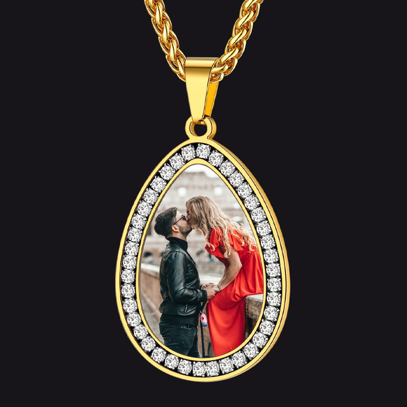 Customized Picture Teardrop Necklace With Cubic Zirconia for