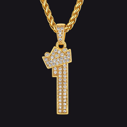 Bling Crown Diamond Number Necklace for