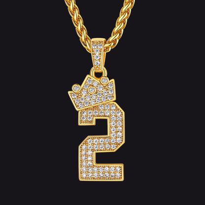 Bling Crown Diamond Number Necklace for