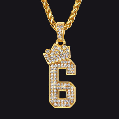Bling Crown Diamond Number Necklace for