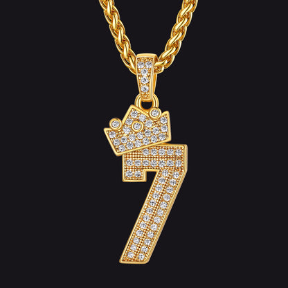 Bling Crown Diamond Number Necklace for