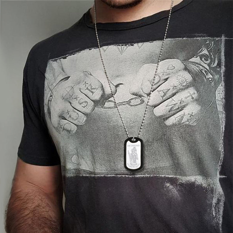 Custom Engraved Saint Christopher Dog Tag Necklace for