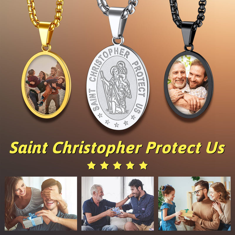 Personalized Saint Christopher Picture Necklace for