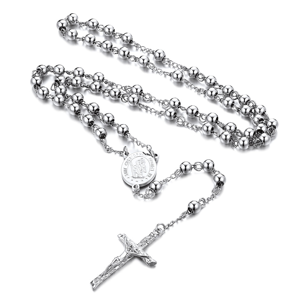 Rosary Beads Cross Necklace of Saint Christopher