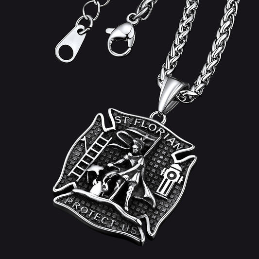 Firefighter Saint Florian Medallion Necklace in 316l Stainless Steel