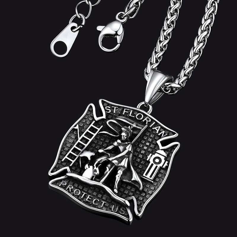 Firefighter Saint Florian Medallion Necklace in 316l Stainless Steel
