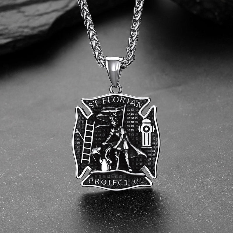 Firefighter Saint Florian Medallion Necklace in 316l Stainless Steel