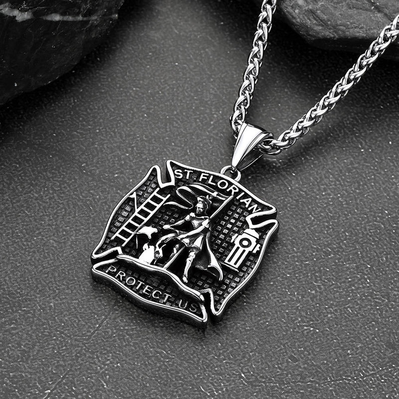 Firefighter Saint Florian Medallion Necklace in 316l Stainless Steel