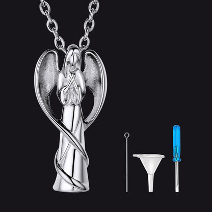 Virgin Mary Angel Wings Urn Cremation Pendant Necklace for Ashes