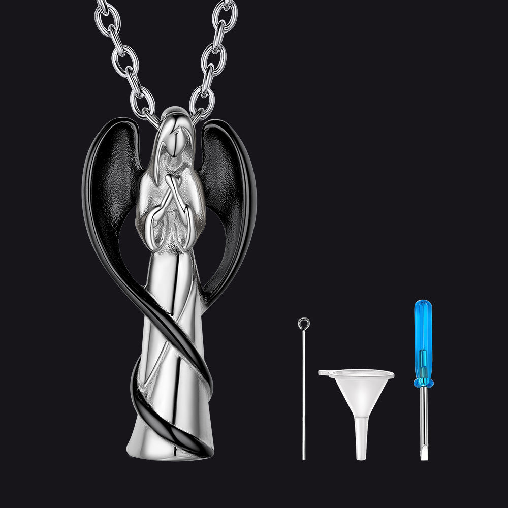 Virgin Mary Angel Wings Urn Cremation Pendant Necklace for Ashes