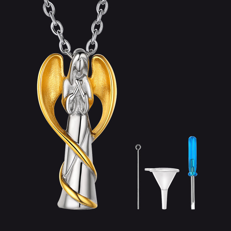 Virgin Mary Angel Wings Urn Cremation Pendant Necklace for Ashes