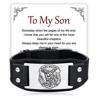 Saint Michael Leather Bracelet Wristband Gift for