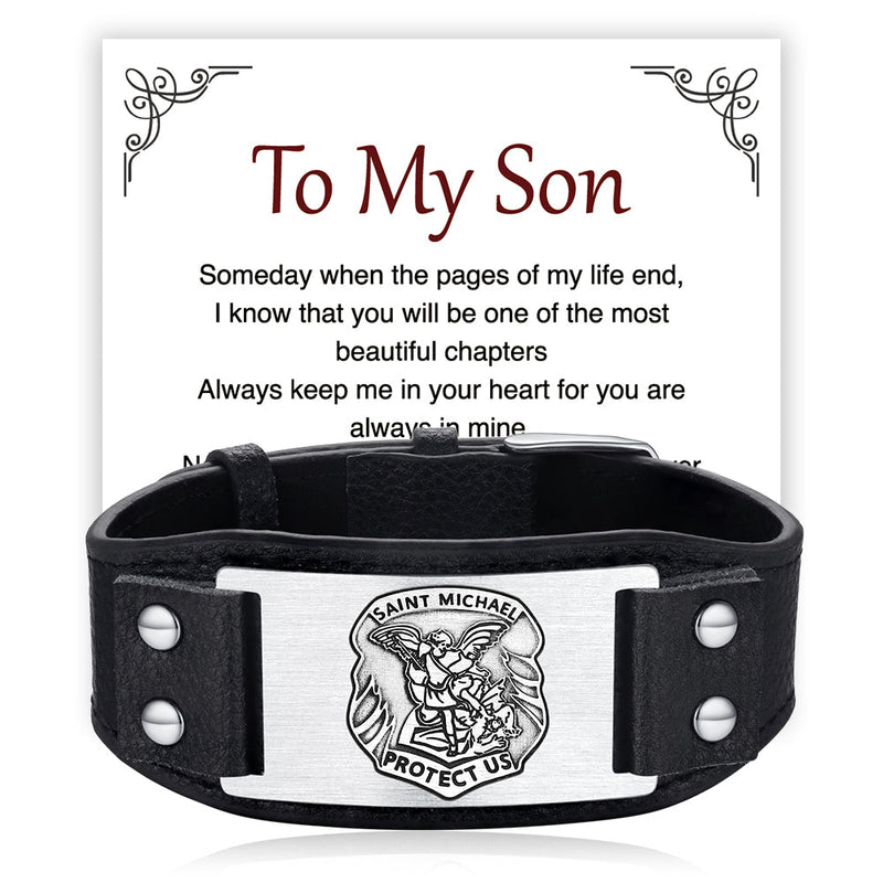 Saint Michael Leather Bracelet Wristband Gift for