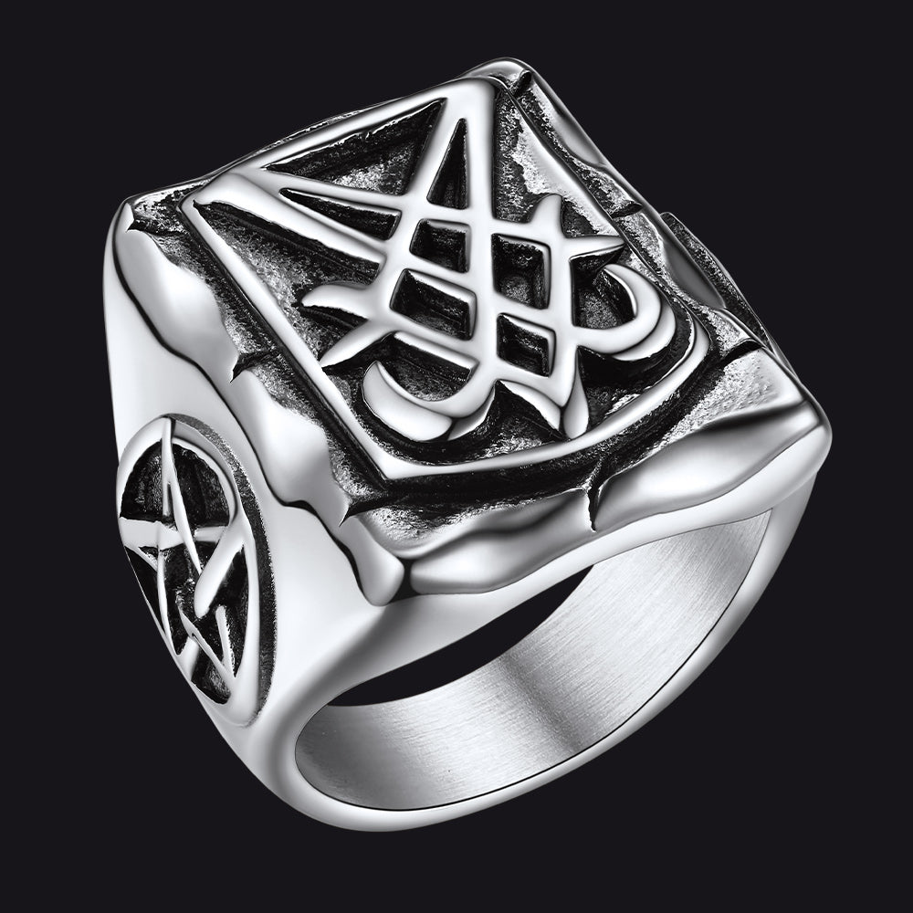 Satanic Lucifer Stainless Steel Signet Ring for