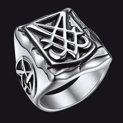 Satanic Lucifer Stainless Steel Signet Ring for