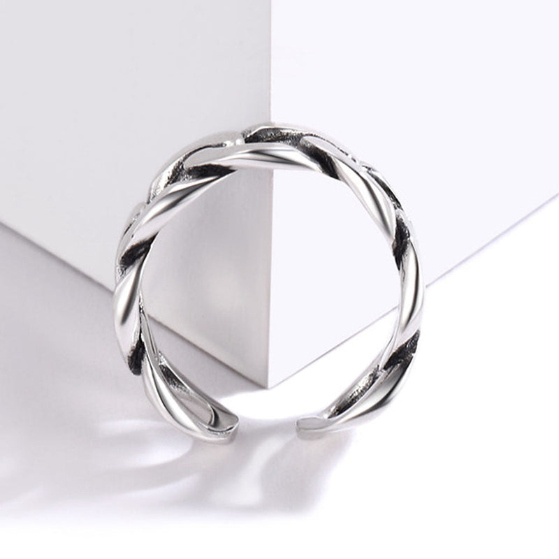 925 Sterling Silver Cuban Chain Open Adjustable Ring for
