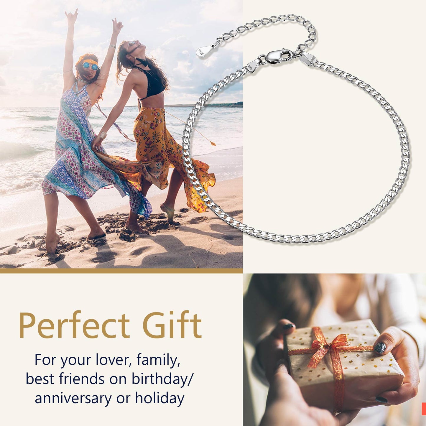 3mm Sterling Silver Cuaba Chain Anklet for