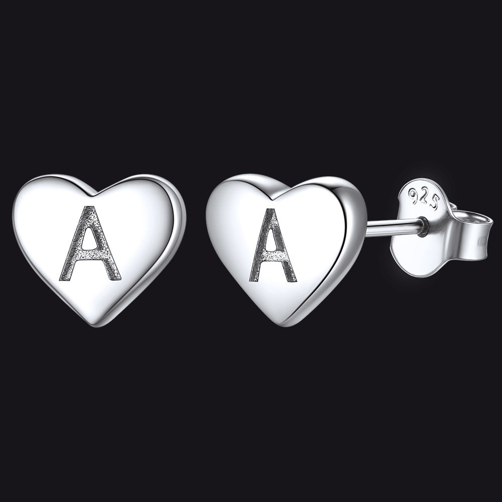 Sterling Silver Heart Initial Letter Stud Earrings for Girl Baby