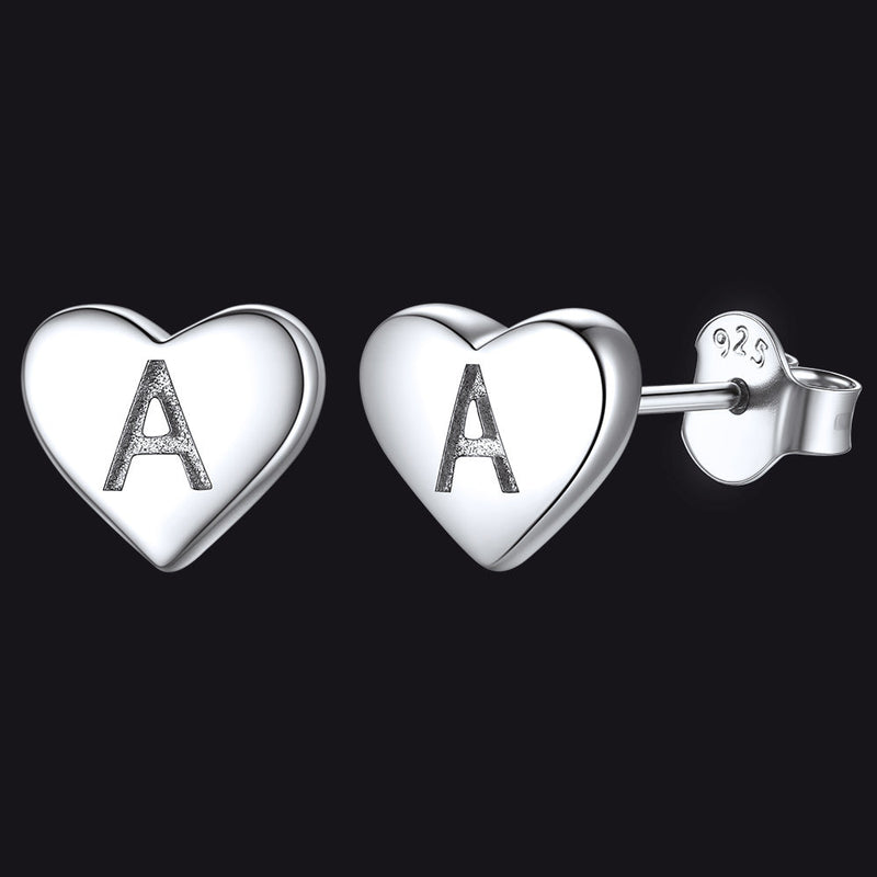 Sterling Silver Heart Initial Letter Stud Earrings for Girl Baby
