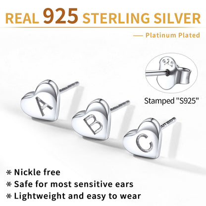 Sterling Silver Heart Initial Letter Stud Earrings for Girl Baby