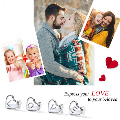 Sterling Silver Heart Initial Letter Stud Earrings for Girl Baby