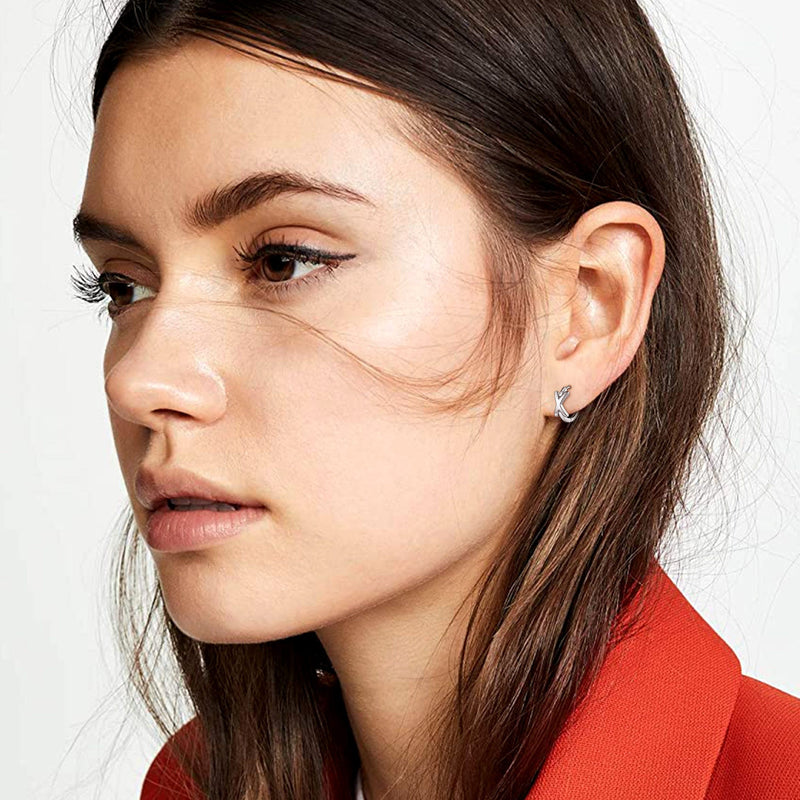 Sterling Silver Initial Letter A-z Hoop Earrings for